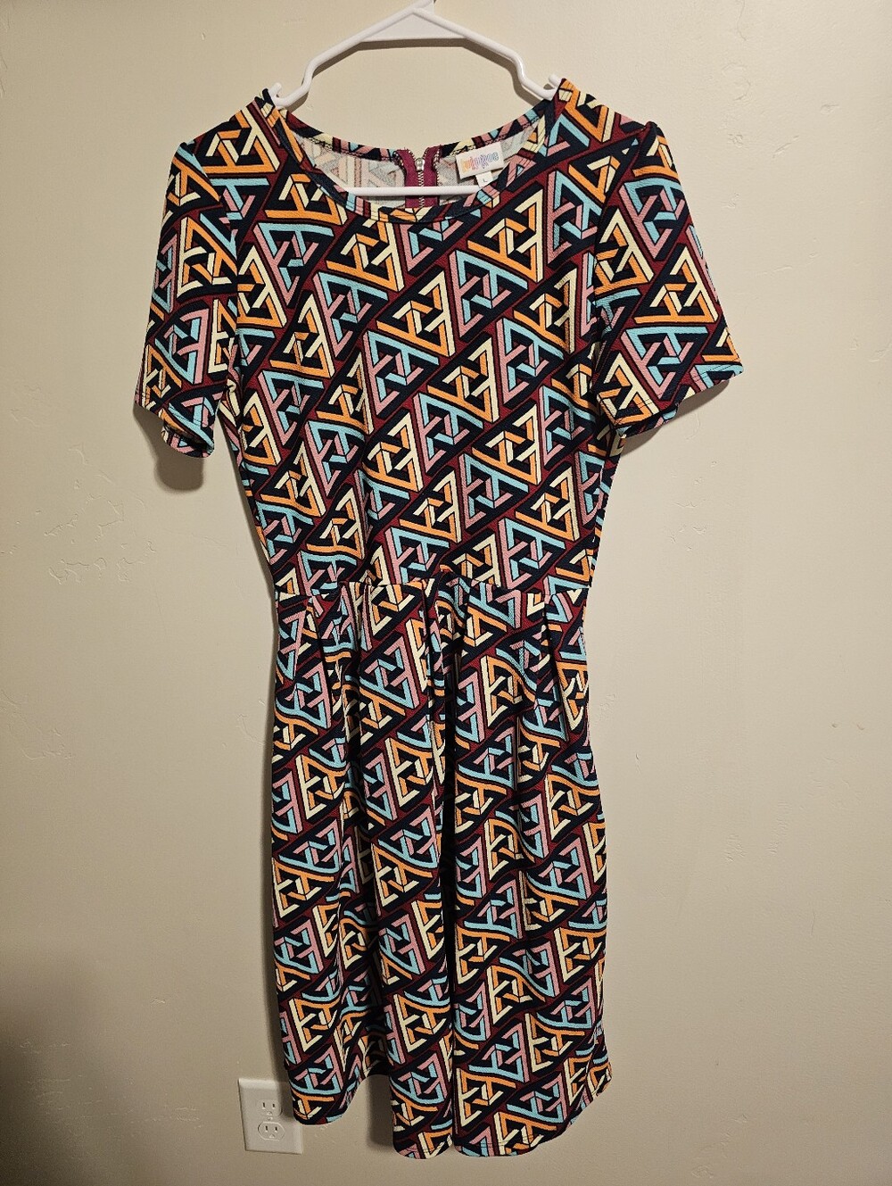 LuLaRoe Short Sleeve Mini Dress in Black, Yellow, Teal & Pink Geometric Print